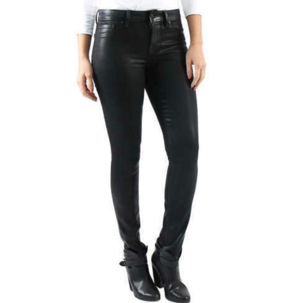 Level 99 Black Mid Rise Coated Skinny Jeans Size 28 NWT